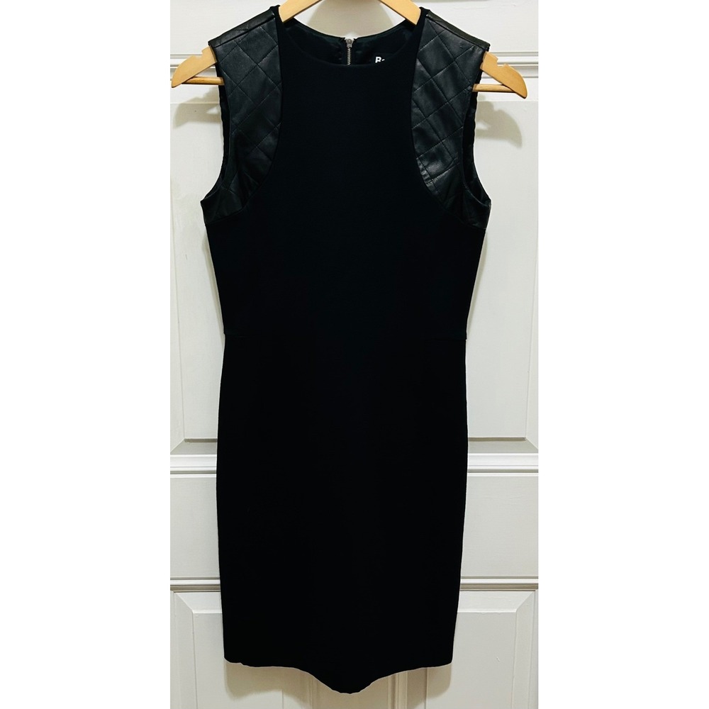 Barbour International Black Sheath‎ Dress Quilted Leather Shoulder Panels Size 6